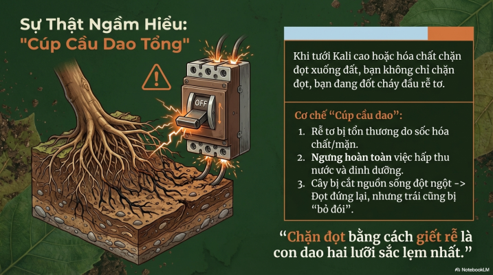 Cơ chế chặn đọt sầu riêng bằng hóa chất gây tổn thương rễ và ngưng hấp thu dinh dưỡng