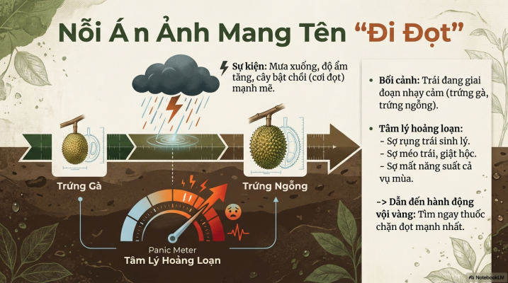 Tâm lý hoảng loạn của nhà vườn khi sầu riêng đi đọt mạnh giai đoạn nuôi trái