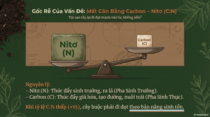Mất cân bằng tỷ lệ C N trong cây sầu riêng khiến cây đi đọt mạnh