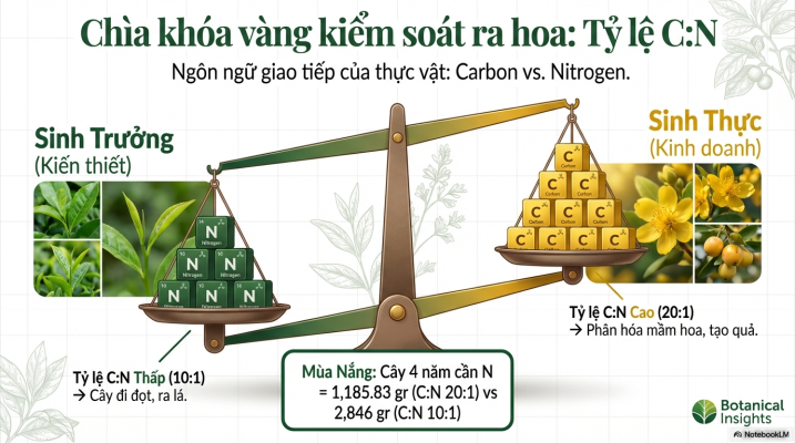 Tỷ lệ C N quyết định khả năng ra hoa sầu riêng và phân hóa mầm hoa