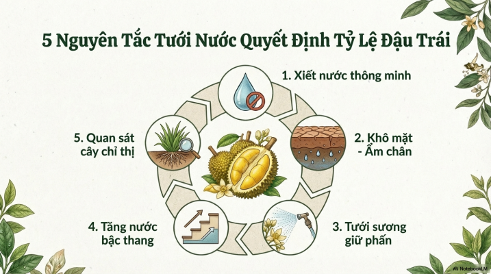 5 nguyên tắc tưới nước quyết định tỷ lệ đậu trái khi sầu riêng xổ nhuy