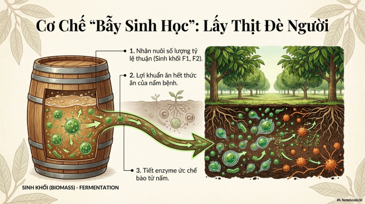 Cơ chế bẫy sinh học giúp kiểm soát thán thư bông sầu riêng bằng sinh khối vi sinh trong đất