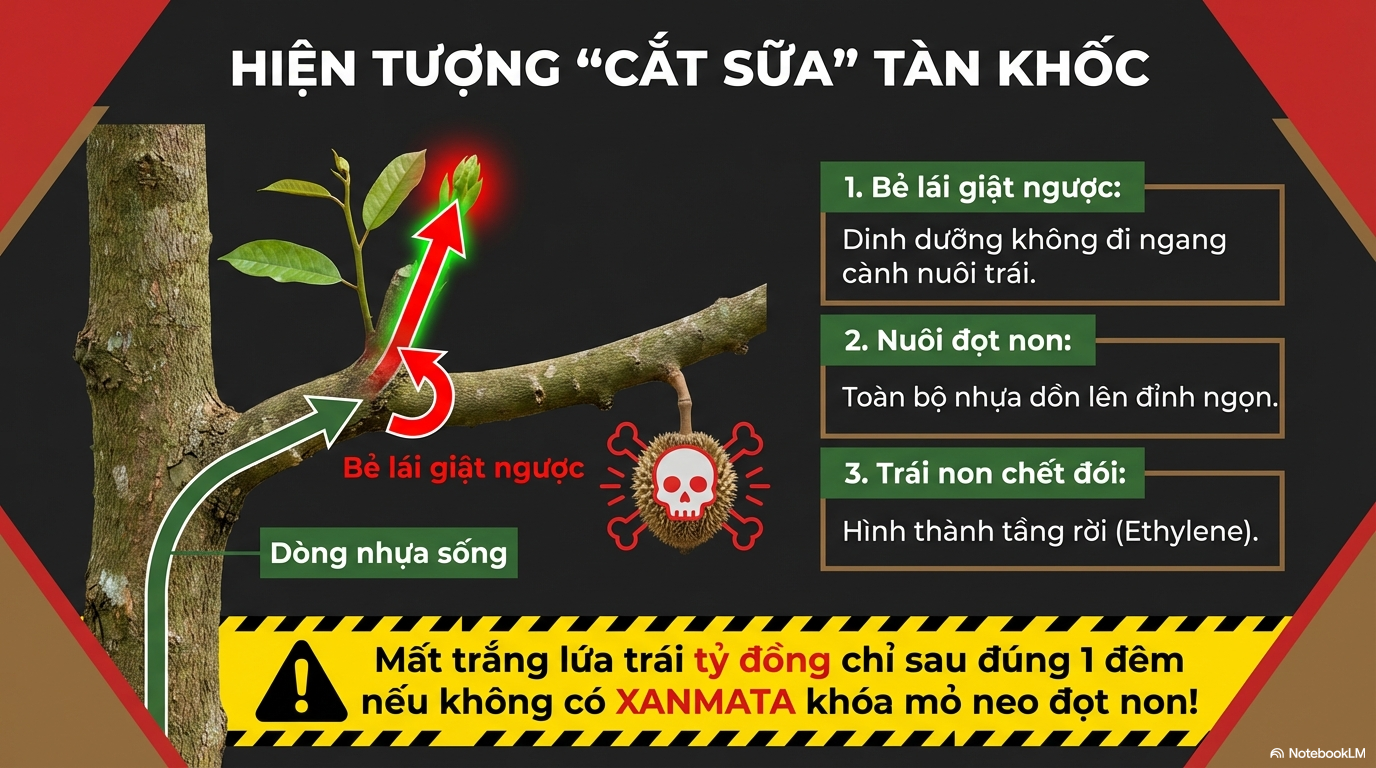 Hiện tượng cắt sữa gây rụng trái sầu riêng do phóng đọt non mạnh