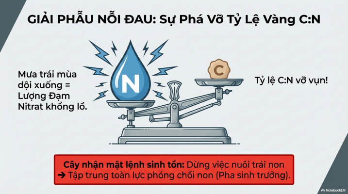 Phá vỡ tỷ lệ C N gây rụng trái sầu riêng sau mưa lớn