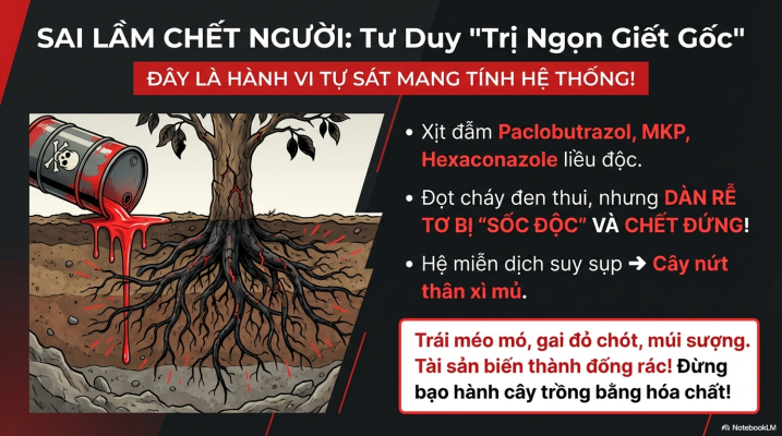 Sai lầm trị ngọn giết gốc gây rụng trái sầu riêng do lạm dụng hóa chất ức chế đọt
