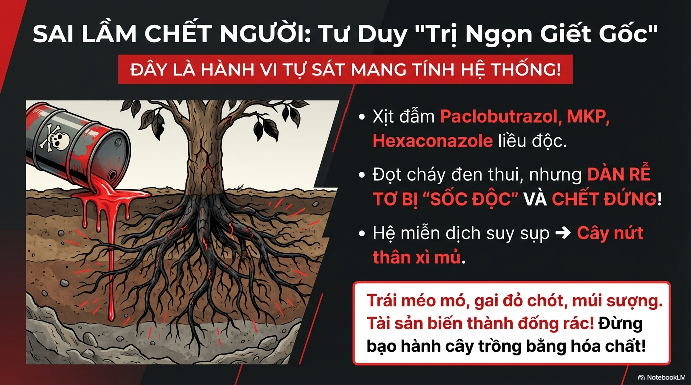 Sai lầm trị ngọn giết gốc gây rụng trái sầu riêng do lạm dụng hóa chất ức chế đọt