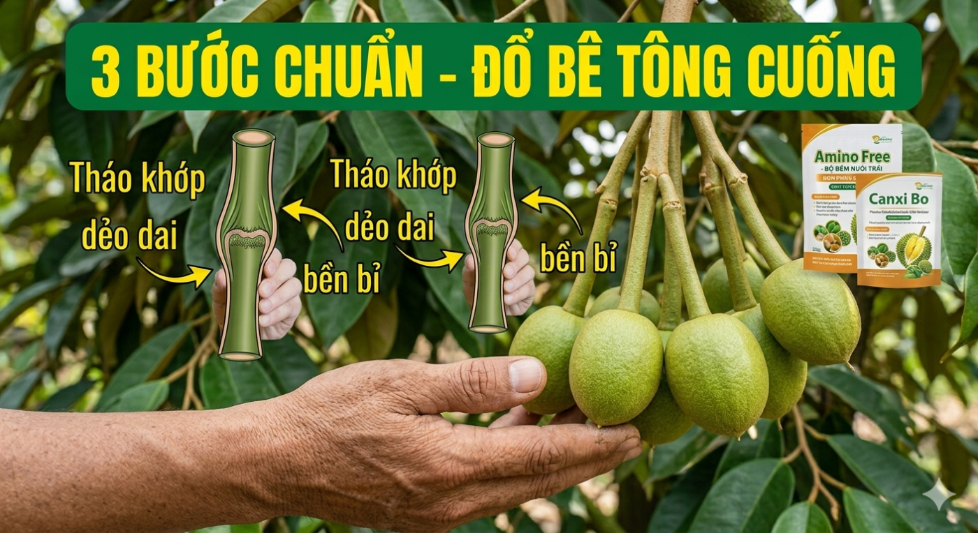 Giải pháp đổ bê tông cuống trái sầu riêng chống rụng trái non