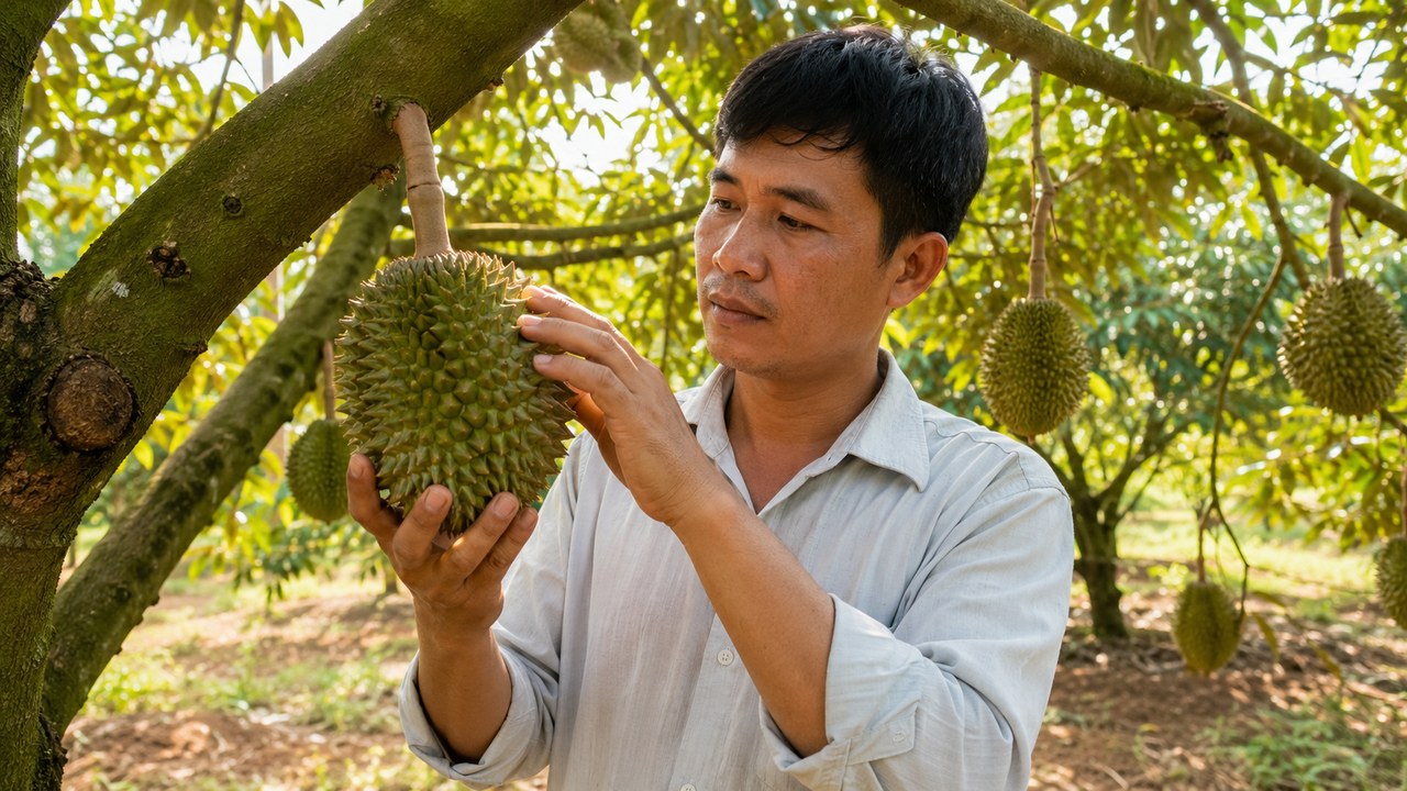 Chuyên gia kiểm tra gai trái sầu riêng non - chẩn đoán nguyên nhân đỏ gai