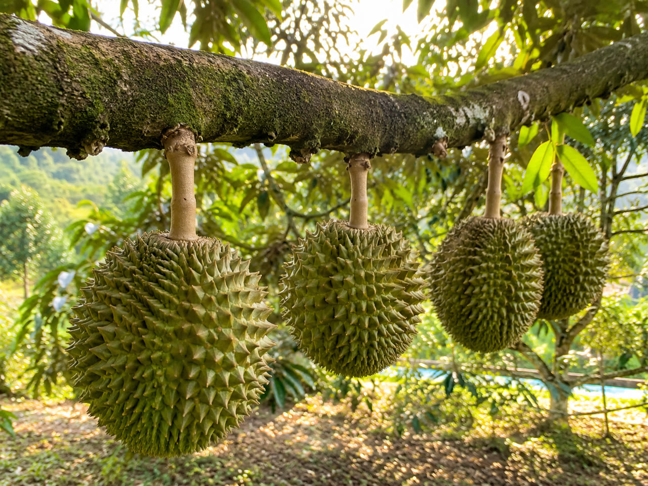 Trái sầu riêng đậu ổn định to đều trên cành